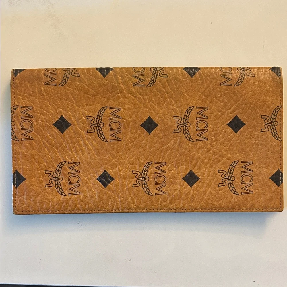 MCM Cognac Visetos Leather Brown Bifold Wallet size:7.25” L x 3.75” H - Picture 1 of 14